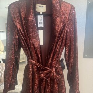 L'AGENCE Sparkling Sequin Blazer in Deep Red